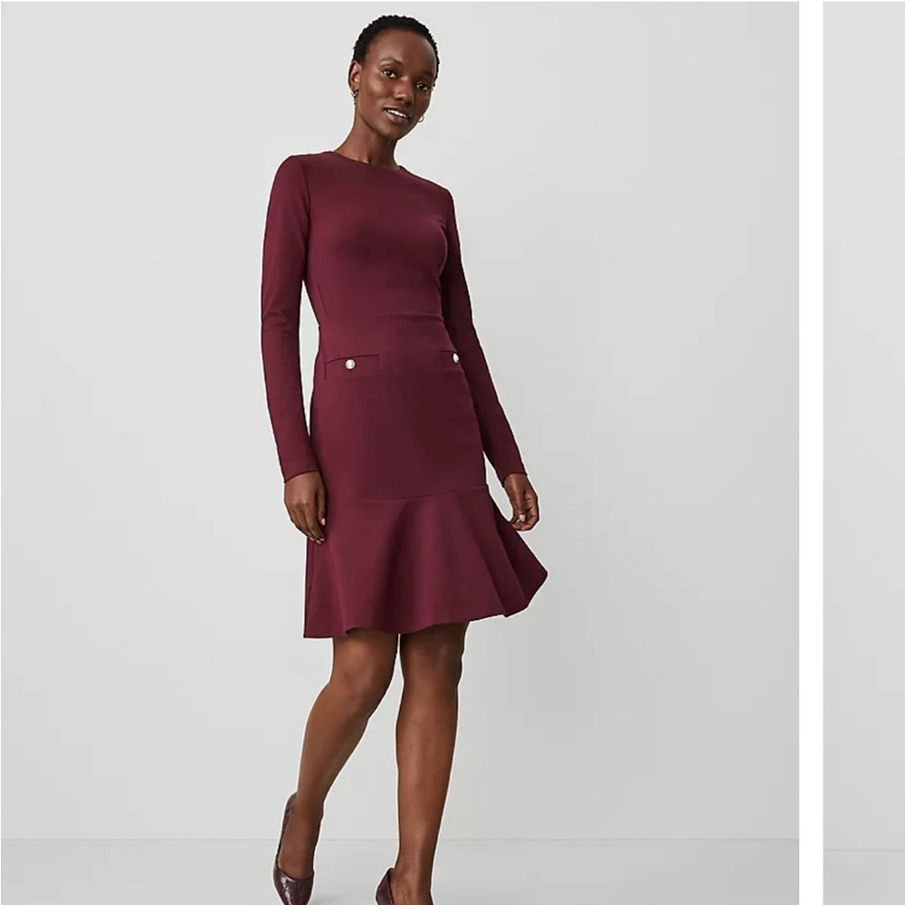 Ann Taylor Red Sheath Long Sleeve Dress